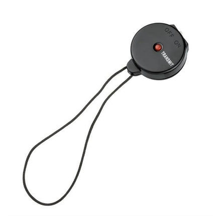 Wireless Anti-Lost Alarm for Tracking Everyday Items - black transmitter keychain with on/off switch and loop strap