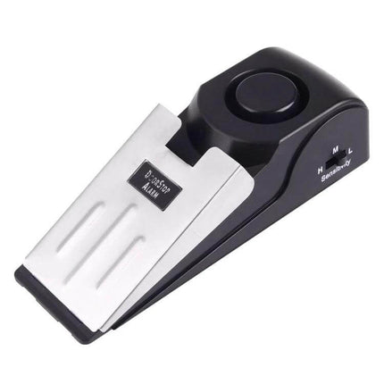 Wedge Shaped Door Stop Alarm for Home and Travel Security - black travel door stop alarm with sensitivity dial