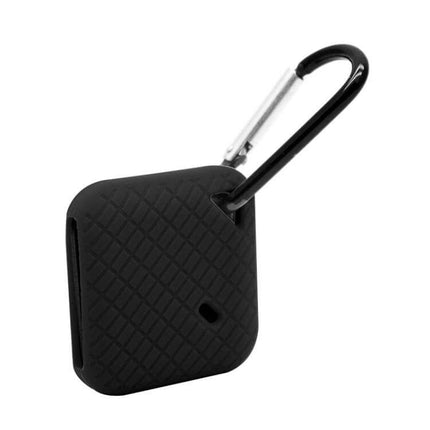 Silicone Protective Case for Tile Sport Bluetooth Tracker in black silicone with textured grip and carabiner attachment