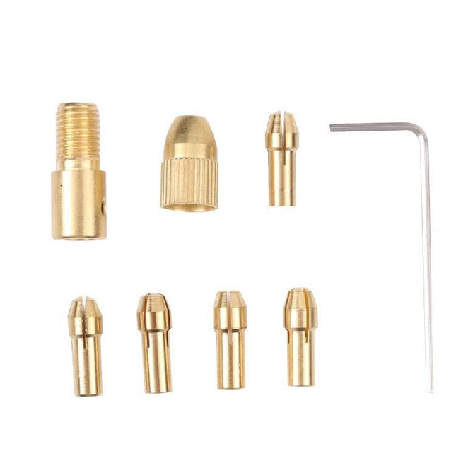 DIY Mini Chuck Fixture Clamp Drill Clip For Home Projects 8 In 1 copper mini chuck set with collets, adapter and hex key for model making and crafts