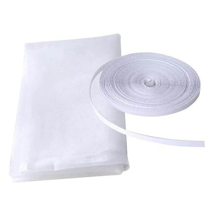 DIY Polyester Window Screen With Hook and Loop Fastener - white polyester mesh panel with roll of hook-and-loop tape for tool-free window installation