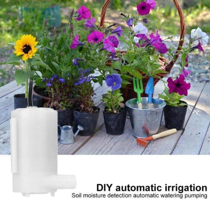 DIY Soil Moisture Automatic Watering Kit for Plants, 1-Way image showing potted flowers, garden tools and soil moisture irrigation module
