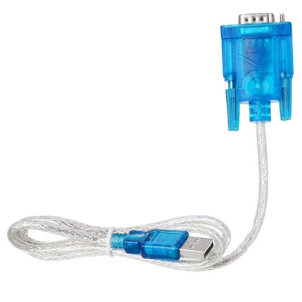 LandaTianrui 80cm USB to RS232 Serial Adapter Cable showing transparent blue USB and RS232 connectors for connecting modern PCs to legacy serial devices