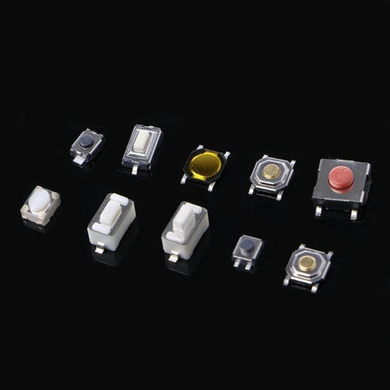 Assorted Tact Switch Buttons for Remote Controls and LCD Panels, 200 Pieces – mixed sizes and shapes of 200 replacement tact switch buttons on black background