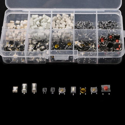 Assorted Tact Switch Buttons for Remote Controls and LCD Panels, 200 Pieces - 10-size assortment in storage box for TV remotes and LCD repairs
