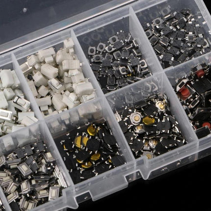 Assorted Tact Switch Buttons for Remote Controls and LCD Panels, 200 Pieces - 10-size kit in plastic organizer for remote and LCD repairs