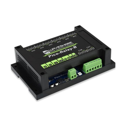 Waveshare Eight Channel Relay Module for Raspberry Pi Projects black Pico-Relay enclosure showing terminal blocks and PCB