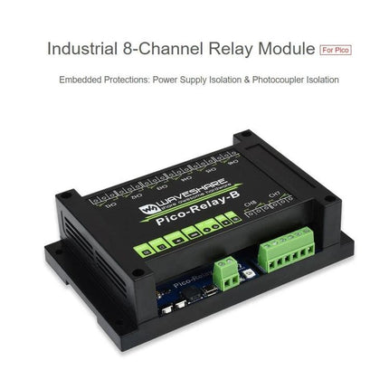 Waveshare Eight Channel Relay Module for Raspberry Pi Projects - black Pico-Relay-B with screw terminals and isolation features