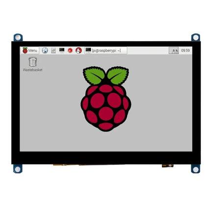 Waveshare 5-Inch Capacitive Touch Screen LCD for Raspberry Pi showing Raspberry Pi desktop on 5-inch touch display