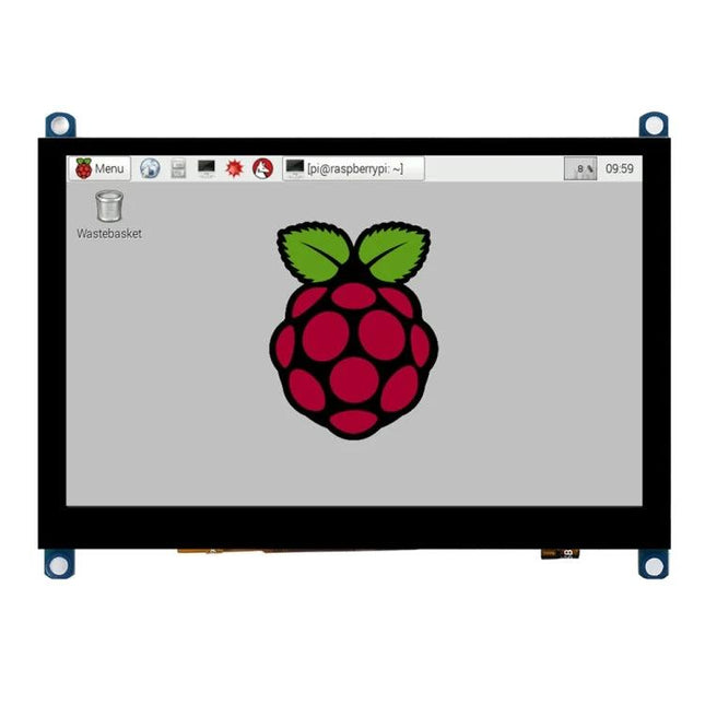 Waveshare 5-Inch Capacitive Touch Screen LCD for Raspberry Pi showing Raspberry Pi desktop on 5-inch touch display