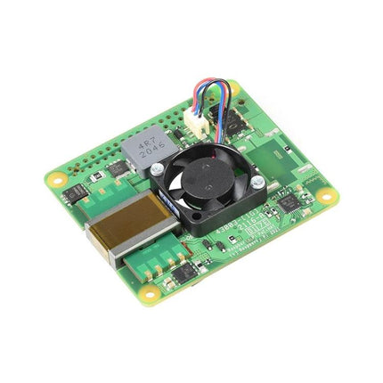 Waveshare PoE+ HAT for Raspberry Pi Power and Ethernet Connectivity compact PoE+ HAT with fan mounted on Raspberry Pi compatible board