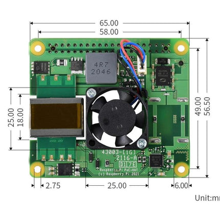 Waveshare PoE+ HAT for Raspberry Pi Power and Ethernet Connectivity compact PoE+ HAT with fan and dimensions for Raspberry Pi 3B+ and 4B