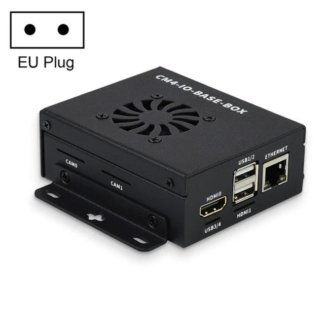 Waveshare Mini IO Board for Raspberry Pi CM4 with Metal Case showing metal enclosure, HDMI, USB, Ethernet ports and camera connectors