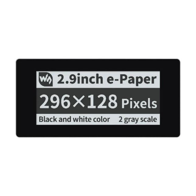 Waveshare 2.9 Inch e-Paper Touch Display Module for Raspberry Pi showing 296x128 black-and-white e-paper screen