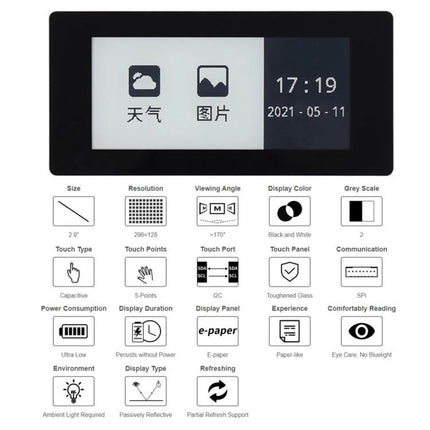 Waveshare 2.9 Inch Capacitive Touch E-Paper Display for Raspberry Pi - 296x128 capacitive touch e-paper module for low-power IoT signage
