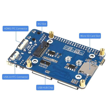 Waveshare Mini Base Board for Raspberry Pi Projects blue CM4 expansion board with HDMI FFC, USB2.0 FFC, M.2 slot and Micro SD card slot