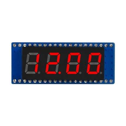 Waveshare Red 4-Digit 8-Segment Display for Raspberry Pi Projects showing red LED digits on blue PCB for timers and counters
