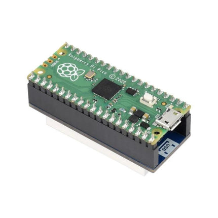 Waveshare Red 4-Digit 8-Segment Display for Raspberry Pi Projects mounted with Raspberry Pi Pico showing red LED numeric module and SPI pins