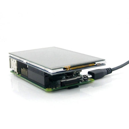 3.5 Inch Touchscreen Display for Raspberry Pi Monitoring showing compact touchscreen mounted on Raspberry Pi with USB power cable