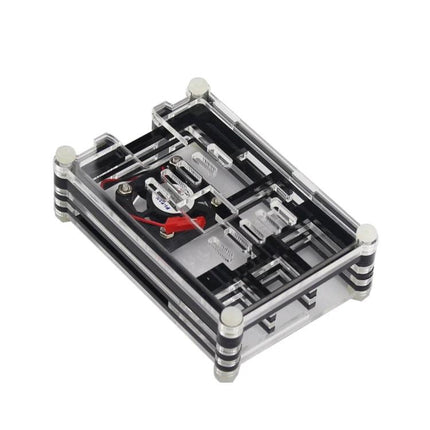 Acrylic Protective Case with Fan for Raspberry Pi 3 Cooling — clear layered acrylic case with built-in fan to cool Raspberry Pi 3 during DIY projects