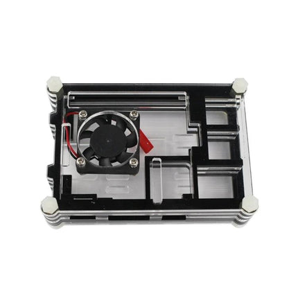 Acrylic Protective Case with Fan for Raspberry Pi 3 Cooling - transparent layered acrylic housing with built-in cooling fan and cutouts for ports