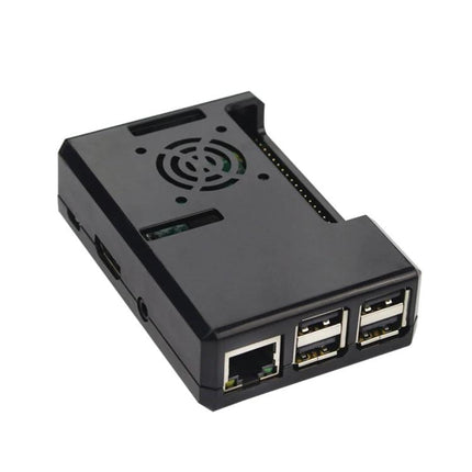 Protective ABS Case for Raspberry Pi 3 with Ventilation Holes - black ABS enclosure with fan vent and access to USB and Ethernet ports
