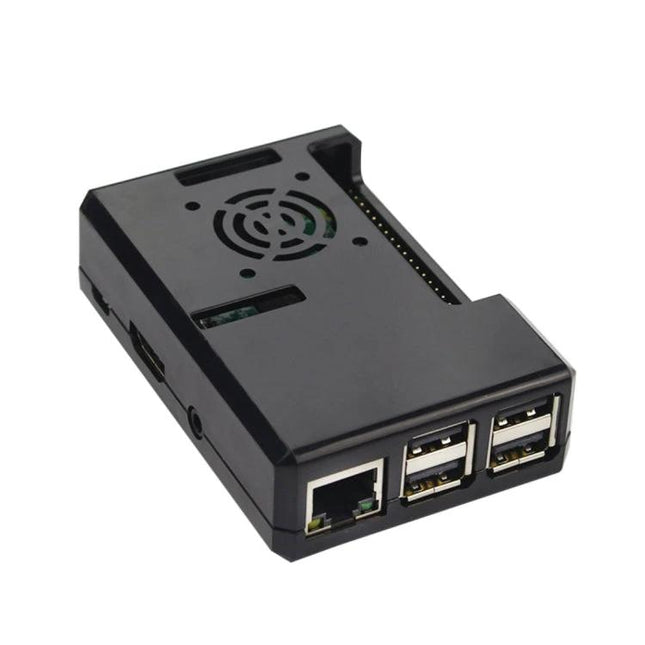 Protective ABS Case for Raspberry Pi 3 with Ventilation Holes - black ABS enclosure with fan vent and access to USB and Ethernet ports