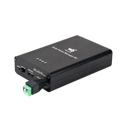 Waveshare Solar Power Manager with Integrated Battery Support compact black unit with USB-C and solar input for 5V/3A output