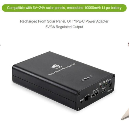 Waveshare Solar Power Manager with Integrated Battery Support compact 5V/3A solar battery charger for remote IoT sensors