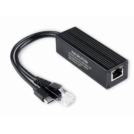 Waveshare Gigabit PoE Splitter for 5V Type-C Powered Devices - black PoE to USB-C 5V DC splitter with RJ45 input, ideal for Raspberry Pi and remote installations