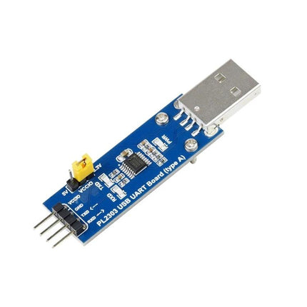 Waveshare USB to UART Module for Serial Connections PL2303GS USB‑to‑UART adapter board with 4‑pin header for Arduino and microcontroller debugging