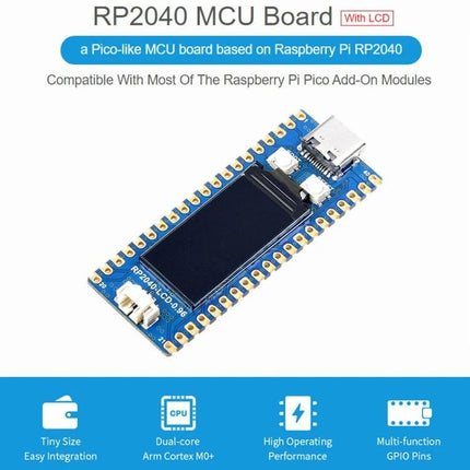 Waveshare RP2040-LCD-0.96 Microcontroller Board with LCD for Projects compact RP2040 board with integrated 0.96" display and USB-C connector