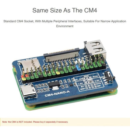 Waveshare Nano Base Board A for Raspberry Pi Compute Module compact CM4-sized expansion board with GPIO headers and USB port