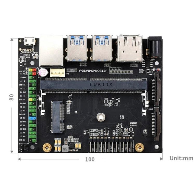 Waveshare Jetson Nano Base A Development Board for AI Projects compact black PCB with USB ports, GPIO pins and connector (100x80mm)
