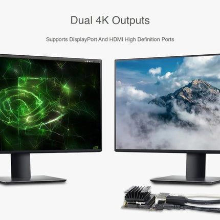 Waveshare Jetson Nano Base A Development Board for AI Projects dual 4K outputs with DisplayPort and HDMI shown connected to two monitors