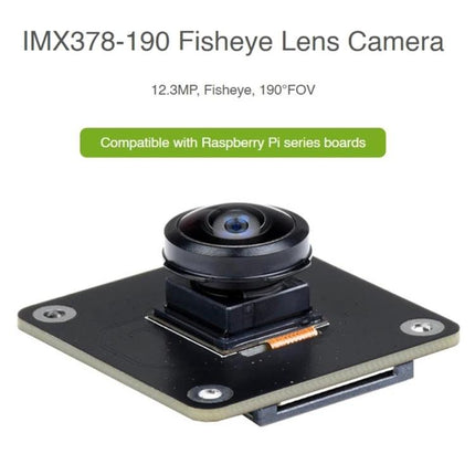 Waveshare 12.3MP Fisheye Camera with 190-Degree View for Raspberry Pi – IMX378 190° fisheye module for surveillance, robotics, monitoring