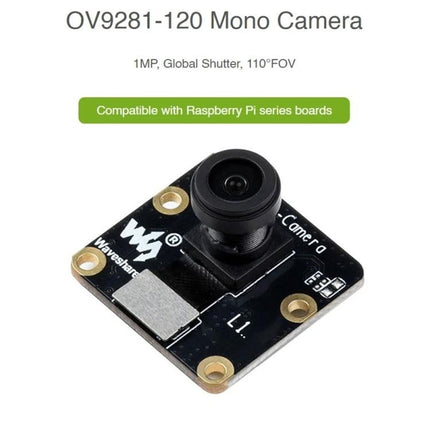 Waveshare Mono Camera for Raspberry Pi Projects and Imaging – OV9281 1MP global shutter mono camera with 120° FOV for robotics and motion tracking