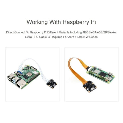 Waveshare Mono Camera for Raspberry Pi Projects and Imaging – 1MP OV9281 mono camera with global shutter and 120° FOV connected to Raspberry Pi via FPC cable