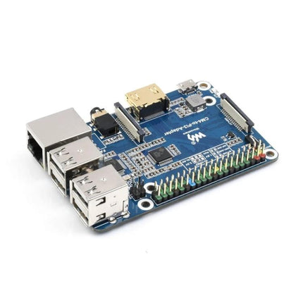 Raspberry Pi CM4 Adapter for 3B and 3B+ Compatibility - blue adapter board showing USB, Ethernet and 40-pin GPIO for CM4 upgrade