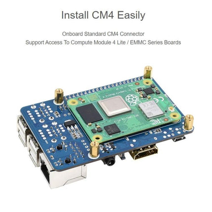 Raspberry Pi CM4 Adapter for 3B and 3B+ Compatibility — CM4 module mounted on adapter board showing connectors and standoffs
