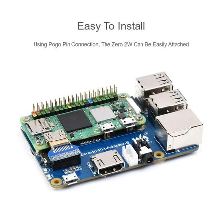 Waveshare Adapter for Connecting Raspberry Pi Zero 2W to 3B - pogo pin adapter adding USB/audio ports for compact IoT projects (easy to install)