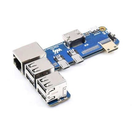 Waveshare Adapter for Raspberry Pi Zero and 3B Plus Boards - blue adapter board showing USB, HDMI and GPIO connectors for Pi Zero to Pi 3B+ integration