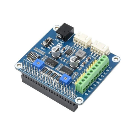 Waveshare Stepper Motor HAT for Raspberry Pi, Drives Two Motors compact blue HAT driving two stepper motors for robotics and DIY automation
