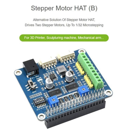 Waveshare Stepper Motor HAT for Raspberry Pi, Drives Two Motors - compact HAT driving two stepper motors for 3D printers and CNC projects