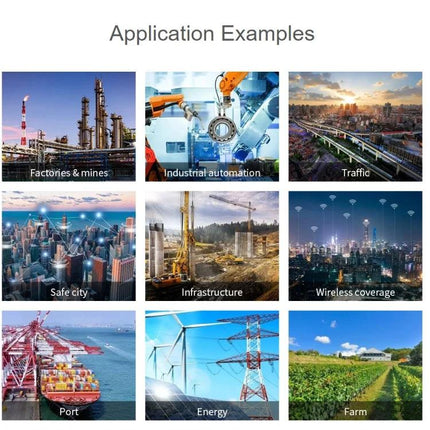 Waveshare Five-Port Industrial Gigabit Ethernet Switch mounted in industrial automation and smart city application examples