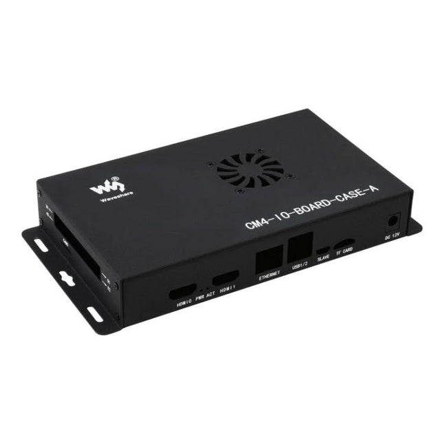 Waveshare Metal Enclosure for Raspberry Pi CM4 with Fan, black metal case with vents and mounting flanges