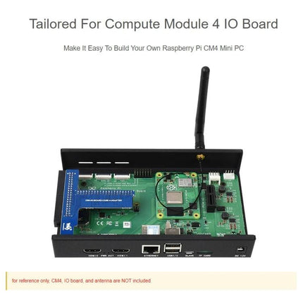 Waveshare Metal Enclosure for Raspberry Pi CM4 with Fan housing a CM4 IO board, ports and antenna for compact industrial PoE setups