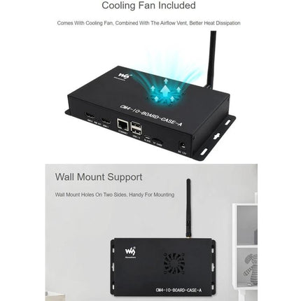 Waveshare Metal Enclosure for Raspberry Pi CM4 with Fan - black metal case with cooling fan and wall-mount support