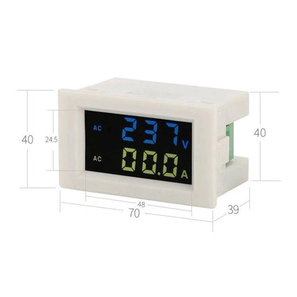 Digital LCD Voltmeter Ammeter for AC Electrical Monitoring - compact panel meter showing AC 237V and 0.0A on dual LCD display