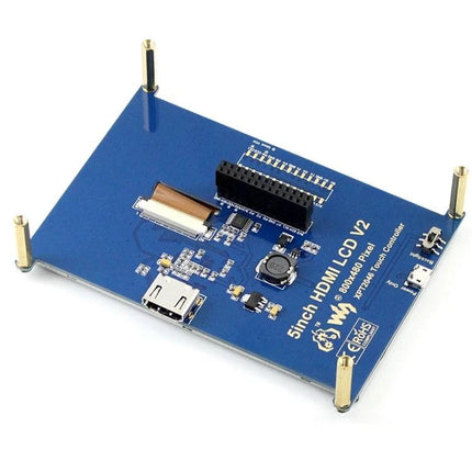 Waveshare 5 Inch HDMI Touch Screen Display for Raspberry Pi mounted circuit board showing HDMI, touch controller and connectors